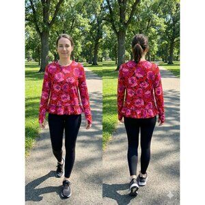 Kate Spade Electric Rose Studio Pullover Top Womens M Floral Peplum Thumbholes